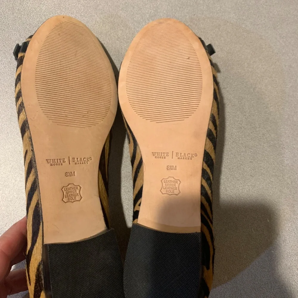 NWOB White House Black Market Black/Tan Zebra Stripe Leather Ballet Flats sz 8.5